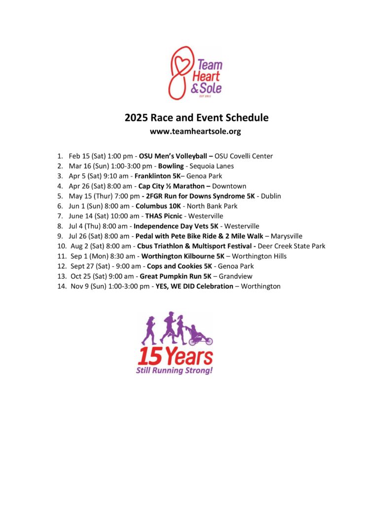Printable Race Schedule - Team Heart and Sole